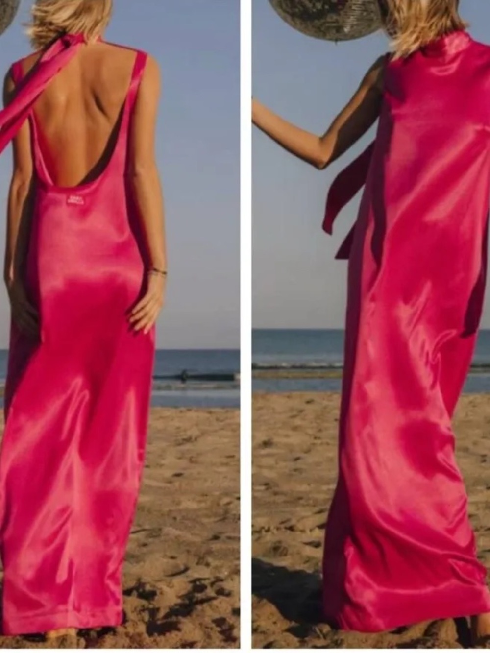 Daily Drills Fuchsia Satin Tie-Back Maxi Dress
